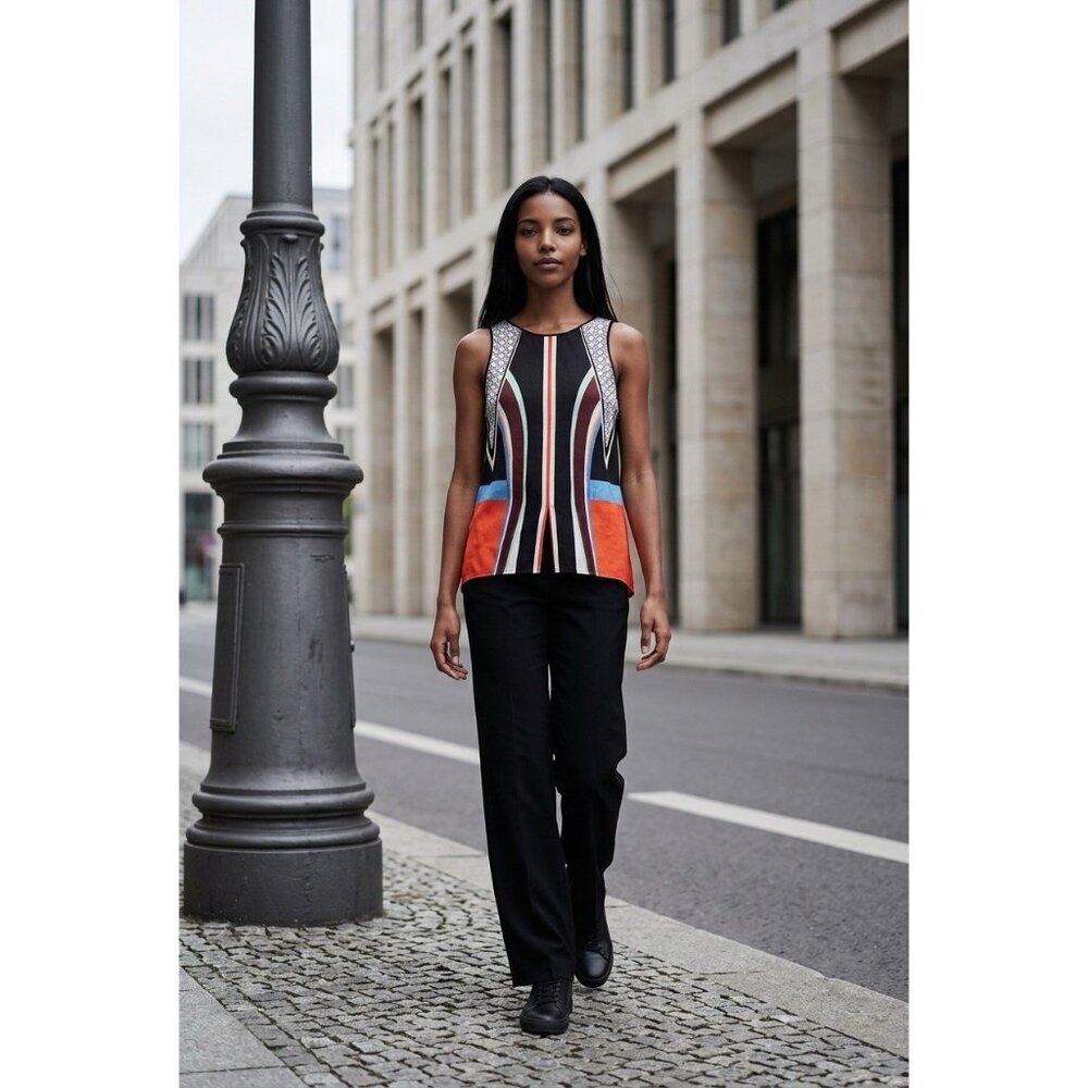 Clover Canyon Top Striped Abstract Top Multicolored Open Back‎